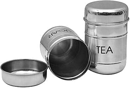 KD ZONE Stainless Steel Coffee Tea-Sugar Dabba Container for Daily use (500ML Each Silver)- Set of 2 Pcs 5