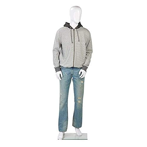 Loop Male Dress Form - Metal Base Store Display Dummy Model Hanger Stand with Egg White Face (White, Standard Plastic) 4
