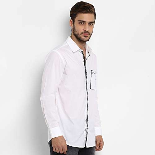 Mufti Men's Solid Slim fit Casual Shirt (MFS-9984-H_White 2XL) 5