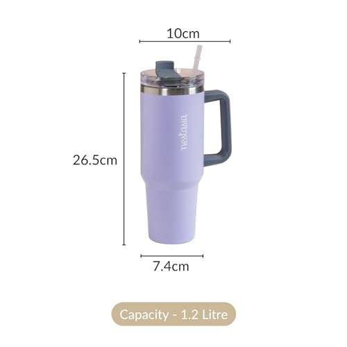 Nestasia 1.2L Tumbler with Lid & Straw | Insulated Reusable Stainless Steel Water Bottle | Leak Proof Mug for Office, Gym, Travelling (Purple) 5