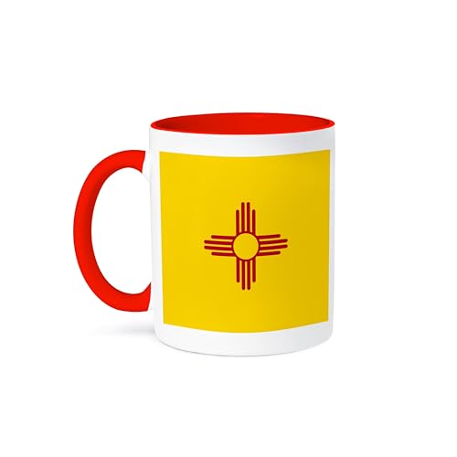 3dRose Flag of New Mexico - US American United State of America USA - red sun symbol of the Zia on yellow 11oz Two-Tone Red Mug 1
