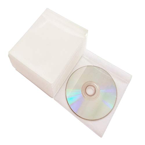 Baocool 100 Pack Premium CD DVD Sleeves,Thick Non-Woven Material Double-Sided Refill Plastic Sleeve for CD and DVD Storage Binders Disc Case (White)