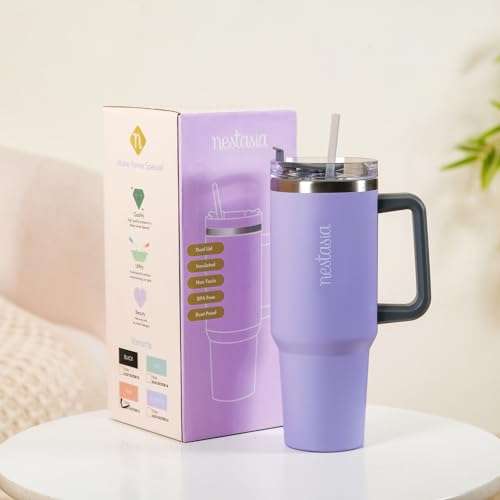 Nestasia 1.2L Tumbler with Lid & Straw | Insulated Reusable Stainless Steel Water Bottle | Leak Proof Mug for Office, Gym, Travelling (Purple) 6