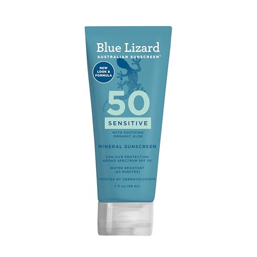 Blue Lizard SENSITIVE Mineral Sunscreen with Zinc Oxide, SPF 50+, Water Resistant, UVA/UVB Protection with Smart Cap Technology - Fragrance Free, 3 oz. Tube 1