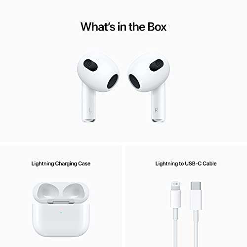 Apple AirPods (3rd Generation) Wireless Ear Buds, Bluetooth Headphones, Personalized Spatial Audio, Sweat and Water Resistant, Lightning Charging Case Included, Up to 30 Hours of Battery Life 6