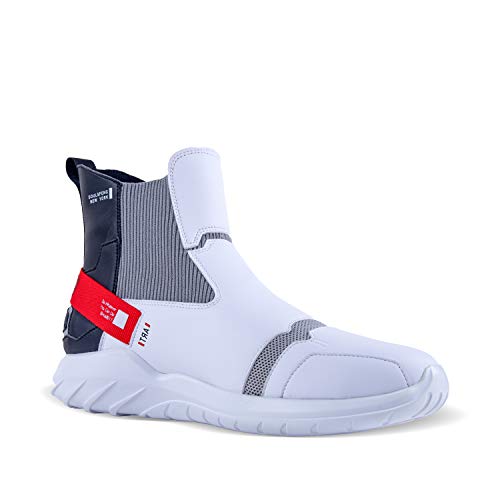 Soulsfeng Stylish High Top Sneakers for Men Basketball Shoes Slip On Laceless Sneaker One Step White Black Red Mens Size 13 4