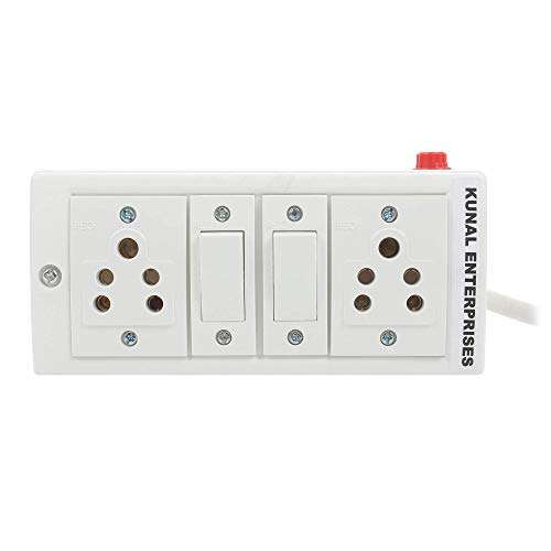 KUNAL Extension Board with 2 Individual Switch 2 Socket 2 Meter Long Wire Power Extension Cord 6 Amp White Surge Protector, 3
