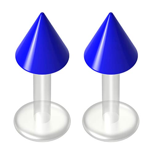 2pc Blue Labret 14g Flexible Studs Bioplast Plastic Bioflex Monroe Lip Spike Piercing Jewelry 6mm 1