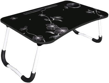 EACH Standard Multi-Purpose Laptop Table with Dock Stand/Study Table/Bed Table/Foldable and Portable/Ergonomic & Rounded Edges/Non-Slip Legs with Cup Holder (Black Flower) 3
