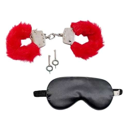 Vintageware® Red Carbon Steel Toy Handcuff Hathkadi with 2 Keys for Theatre, Role Play, Movie, Drama Or Stage Performance Adjustable & Sleep Eye Mask (Black) Combo 1