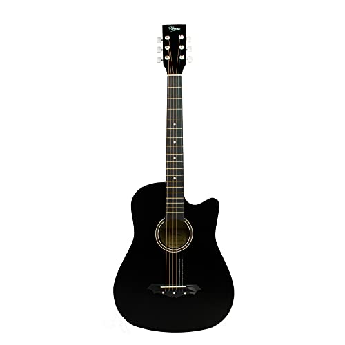 Henrix 38C 38 Inch Cutaway Acoustic Guitar With Dual Action Truss Rod, Gigbag, Picks, String Set, String Winder, Strap, Polishing Cloth & Ebook - Black 2