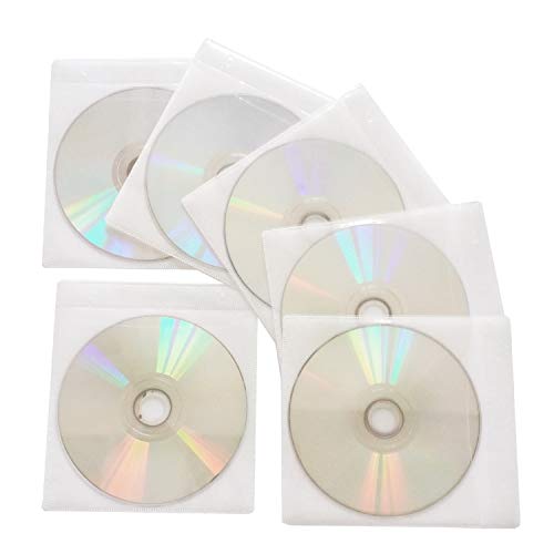 Baocool 100 Pack Premium CD DVD Sleeves,Thick Non-Woven Material Double-Sided Refill Plastic Sleeve for CD and DVD Storage Binders Disc Case (White) 3