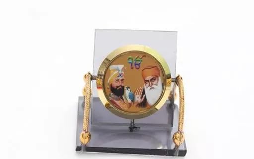 2 Gurus Car Dashboard Decorative Figurine,Guru Nanak Dev Ji and Guru Gobind Singh Ji, 3 x 2 Inches Golden Color Transparent Fiber Frame Sikh Guru/God Pictures Sikhism Khalsa 1