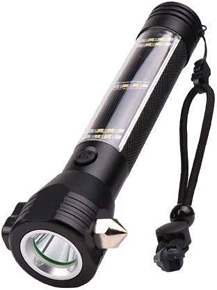 bosig® Rechargeable Torch Flashlight,Long Distance Beam Range Car Rescue Torch with Hammer Window Glass and Seat Belt Cutter Built in Mobile USB Fast Charger Power Bank(Multicolor)