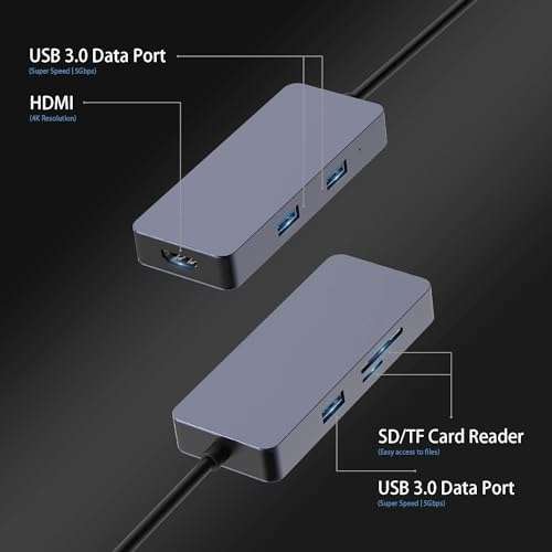 OBERSTER USB C HUB, USB 3.0 HUB, 6 in 1 USB C Docking Station with 3 * USB 3.0, 4K HDMI, SD/TF Card Readers Compatible with Laptop, Windows, macOS, Linux Systems 6