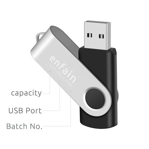 Enfain 32GB USB 2.0 Flash Drive 10-Pack - Swivel Design, Reliable Data Storage for Home, Office, School - Bulk USB Memory Sticks Compatible with PC, Laptop, Mac (Black) 3