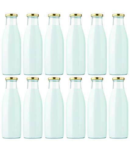 FAVOLA Hygienic Air Tight Glass Water Bottle, Milk Bottle, Juice Bottle with Air Tight Cap (Pack of 12) - 1000 ml (1 LTR) 2
