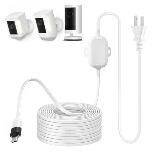 25ft USB C Power Adapter for Ring Spotlight Cam Plus/Pro (Battery) & Ring Outdoor Cam Plus (Battery), Outdoor Weatherproof Charger for Continuous Power, White