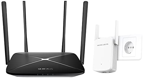 MERCUSYS AC1300 Wireless Dual Band Gigabit Router AC12G 1300Mbps Wi-Fi WiFi Speed & AC1200 Dual Band Wi-Fi Range Extender, Wireless WiFi Repeater, Wi-Fi Booster, Plug and Play, WPS