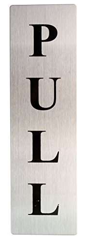 EKRON Push Pull Metal Sign Stickers Self Adhesive Stainless Steel Push & Pull Signage Board for Glass Wooden Doors/Office Hospital Mall Gate Sticker Combo (Silver) 4