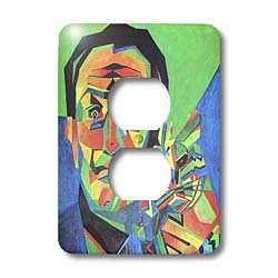 3dRose LLC lsp_46752_6 Dali with Ocelot And Cane Dali, Salvador Dali, Ocelot, Portrait, Man, Male, Cat 2 Plug Outlet Cover 1