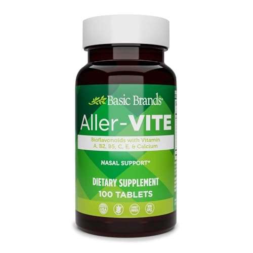 Basic Brands Aller-Vite Nasal Support – Supports Relief of Sneezing, Runny Nose, Itchy & Watery Eyes – Vitamins & Bioflavonoids – Gluten-Free, 100 Tablets 1