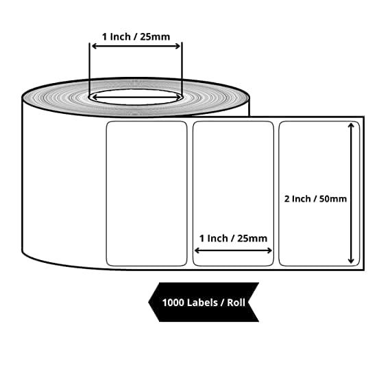 50x25 Chromo Barcode Label Sticker - 2 x 1 inches - 50mm x 25mm - 1000 Labels Per Roll - Self Adhesive Sticker for Printing Barcoding (Ribbon Required) (2 Rolls per Pack (1000 labels each roll)) (2) 3
