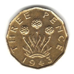 1943 Great Britain U.K. England Three Pence Coin KM#849 1