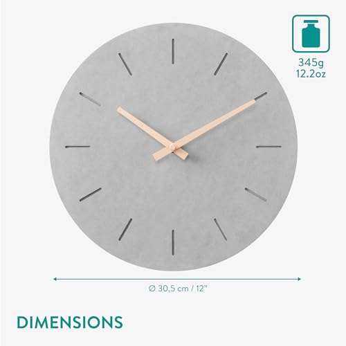 Navaris Wall Clock - 12" / 30.5cm Modern Clock for Bedroom Living Room Office Kitchen - Silent Non Ticking Battery Operated Clock - Lines 5