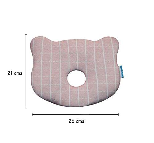 abracadabra Memory Foam Baby Head Shaping Pillow for Preventing Flat Head Syndrome, 0+ Years, 26 cm X 21 cm X 4 cm - Pink Check 2