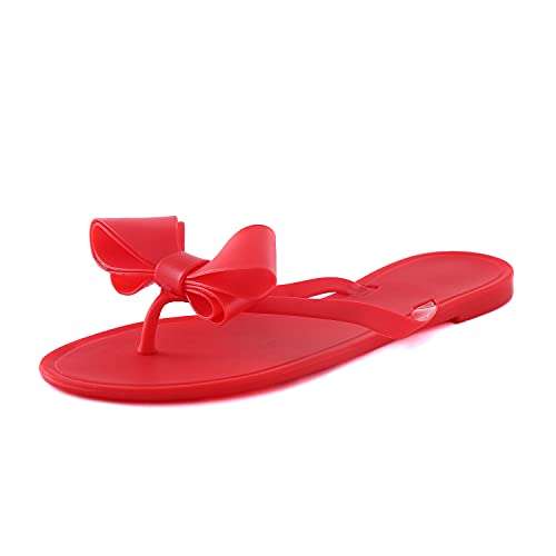 Shoe'N Tale Women Ribbon Bow Sandals Flip Flop Narrow Strap (6.5,m-Red) 2