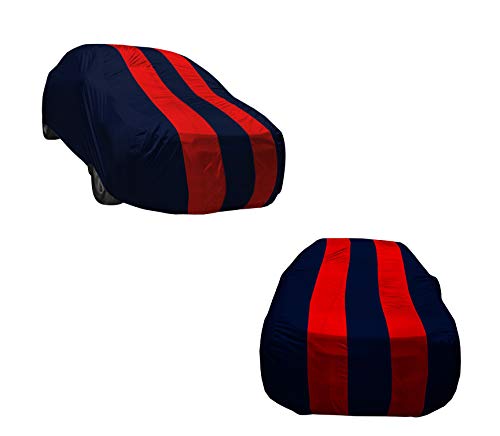 Auto Hub Car Cover Compatible Hyundai Verna Fluidic (Model : 2013-2017) with Mirror Pocket, Water Resistant, Triple Stitched, Verna Fluidic Car Cover- Navy-Red 2