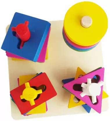 Skywalk Wooden Intellectual Geometric Shape Matching Five Column Blocks Early Educational & Learning Toys,Wooden Geometric Shape Sorter Puzzle 3