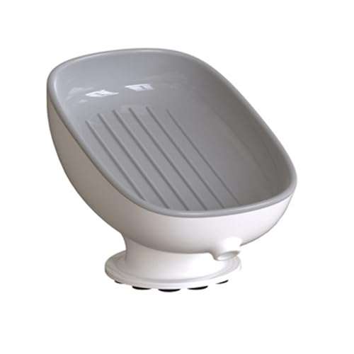 HEXONIQ® Plastic Soap Dish Holder with Suction Cup, Self Draining, for Shower, Bathroom, Tub, Kitchen Sink (1, White) 1
