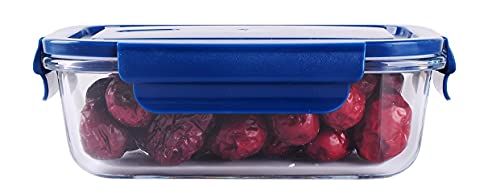Ash & Roh® 660 ML Glass Food Storage Containers with Blue Lids, Glass Meal Prep Containers, Airtight Glass Lunch ,BPA Free & Leak Proof (1 PACK, SQUARE) 1