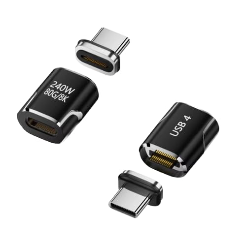 USB-C Magnetic Adapter 2 Pack, 24 Pin, 240W Power Delivery, USB4 80Gbps Data, 8K@60Hz Video (DisplayPort Alt Mode) | Plug & Play Mac/Win, Thunderbolt 3/4, Mac, Type C Devices (1, Black) 4