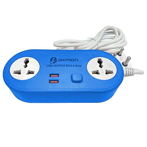 Axmon® Extension cord with USB Port [FIRE Resistant] [2 Socket With 2 USB Charging Ports] 6V-2.4 Amp Heavy Duty Extension Board for Home Office with [2.5 Meter Power Cord] - (2+2)BLUE 5
