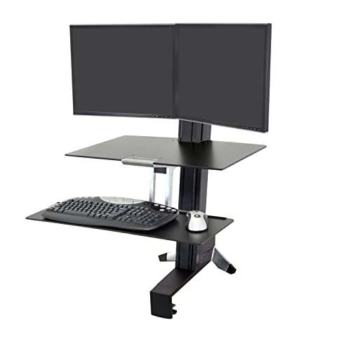 Ergotron – WorkFit-S Dual Monitor Standing Desk Converter, Sit Stand Workstation for Tabletops – with Worksurface, Black 1