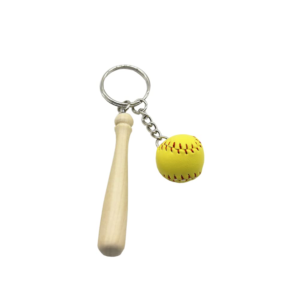 UUYYEO 6 Pcs Softball Keychain Mini Baseball Keyring Wooden Bat Key Chains Baseball Party Souvenir Favor for Sports Team Yellow 4