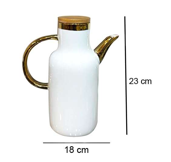 Lemon Tree Ceramic Oil & Beverage Pot With Wooden Spillproof Airtight Lid For Oils, Vinegar, Accompaniments,Juice, Beverages, Tea & Coffee (White) 5