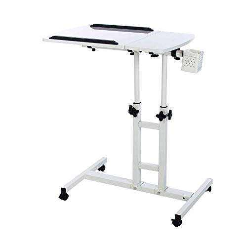 Farios Adjustable Laptop Desk with Wheels, Overbed Bedside Desk, Wheels Height Adjustable Desk Cart,Standing Laptop Desk,Moveable Laptop Stand,Tilting Over Bed Table,Rolling Laptop Stand-White. 2