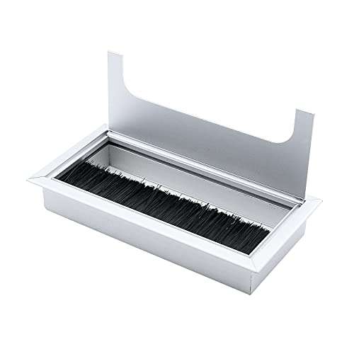 Antrader 160mm Length Metal Rectangle Wire Cable Grommet Hole Cover Cable Organizer for Office Desk Computer Desk Table Silver Tone (6.3" x 3.15") 3