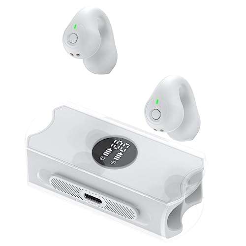 Ear Clips Ear Buds Wireless, Painless Open Ear Bone Conduction Headphones Bluetooth 5.3, Waterproof Mini Sport Running Clip on Earring Earphones for Small Ears, HiFi Sound/Long Battery Life 1