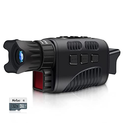 Night Vision Monocular Night Vision Scope IR Sensor Portable with Taking Photos Recording Videos Date Stamp Playback Function Waterproof Drop Resistant (USB Cable & 32GB TF Card Included)