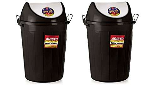 Aristo Swing Lid Garbage Waste Dustbin 60 LTR (Black) Pack of 2 1