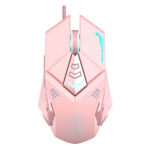 INPHIC Pink Gaming Mouse. USB Optical Wired Mouse. RGB Backlight. 4 Levels Adjustable DPI up to 4800. Silent Click, Ergonomic and 7 programmable Buttons Design. PC Gaming Mice for Windows System. 1