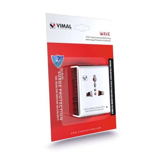 Vimal 6A Wave 3 Pin Multiplug Adapter with inbuilt Surge Protector,Universal Sockets & Indicator 1