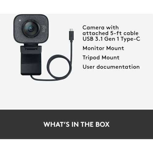 Logitech StreamCam Plus Webcam with Tripod Mount (Graphite), 1080p 2