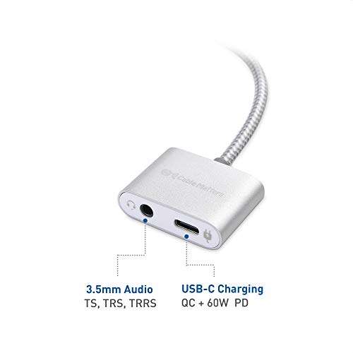 Cable Matters Premium Braided USB C Audio Adapter Sound Card with 3.5mm Headphone Mic Combo Jack and 60W Charging for Laptop and Smartphone 6