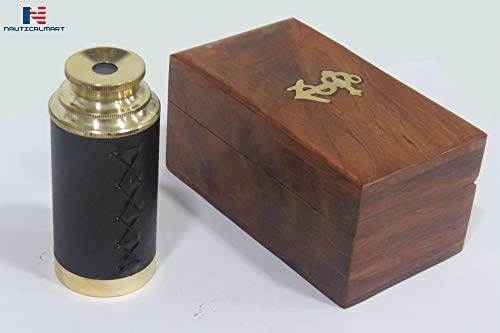 NauticalMart 6" Handheld Brass Telescope with Wooden Box - Pirate Navigation 5
